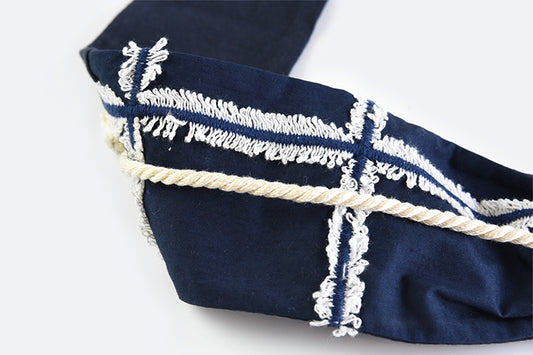 POTTENBURN TOHKII|ヘアバンド NAVY格子柄刺繍