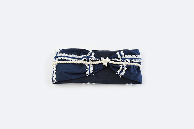 POTTENBURN TOHKII｜ヘアバンド NAVY格子柄刺繍