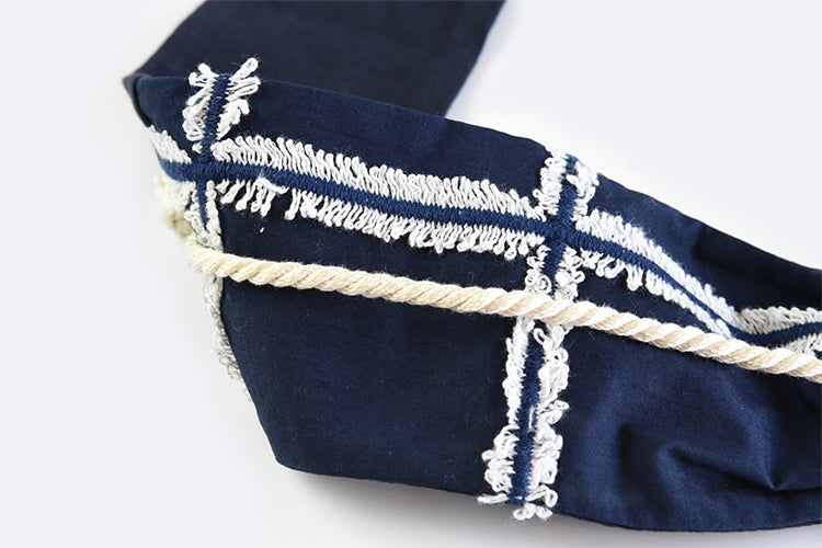 POTTENBURN TOHKII｜ヘアバンド NAVY格子柄刺繍